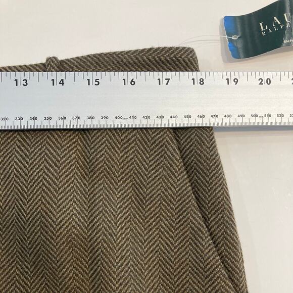 NWT LAUREN RALPH LAUREN Pants Women 14 Vintage Virgin-Wool Herringbone Brown - Picture 9 of 13
